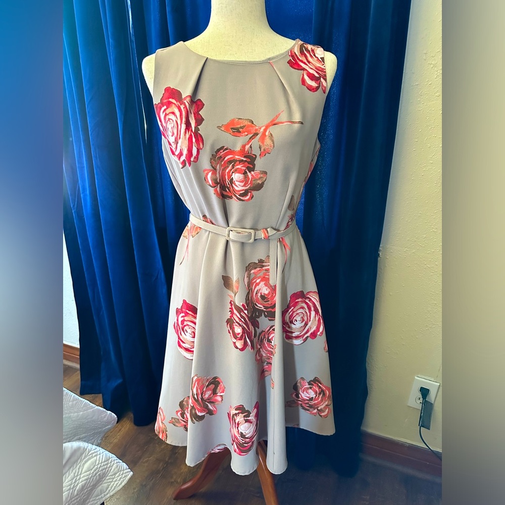 Gray with pink floral dress